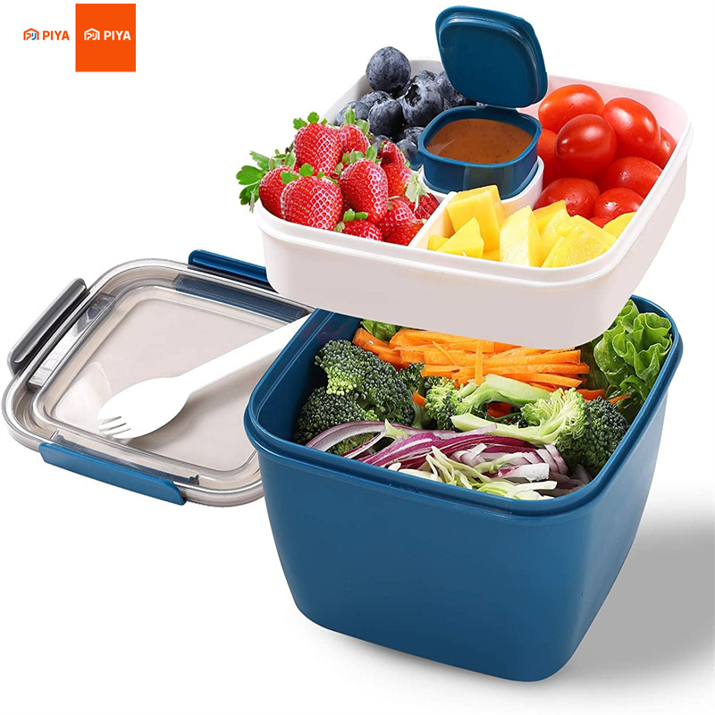 Food Storage With Compartments - Draagbare salade-lunchcontainer Slakom 2-compartimenten met grote