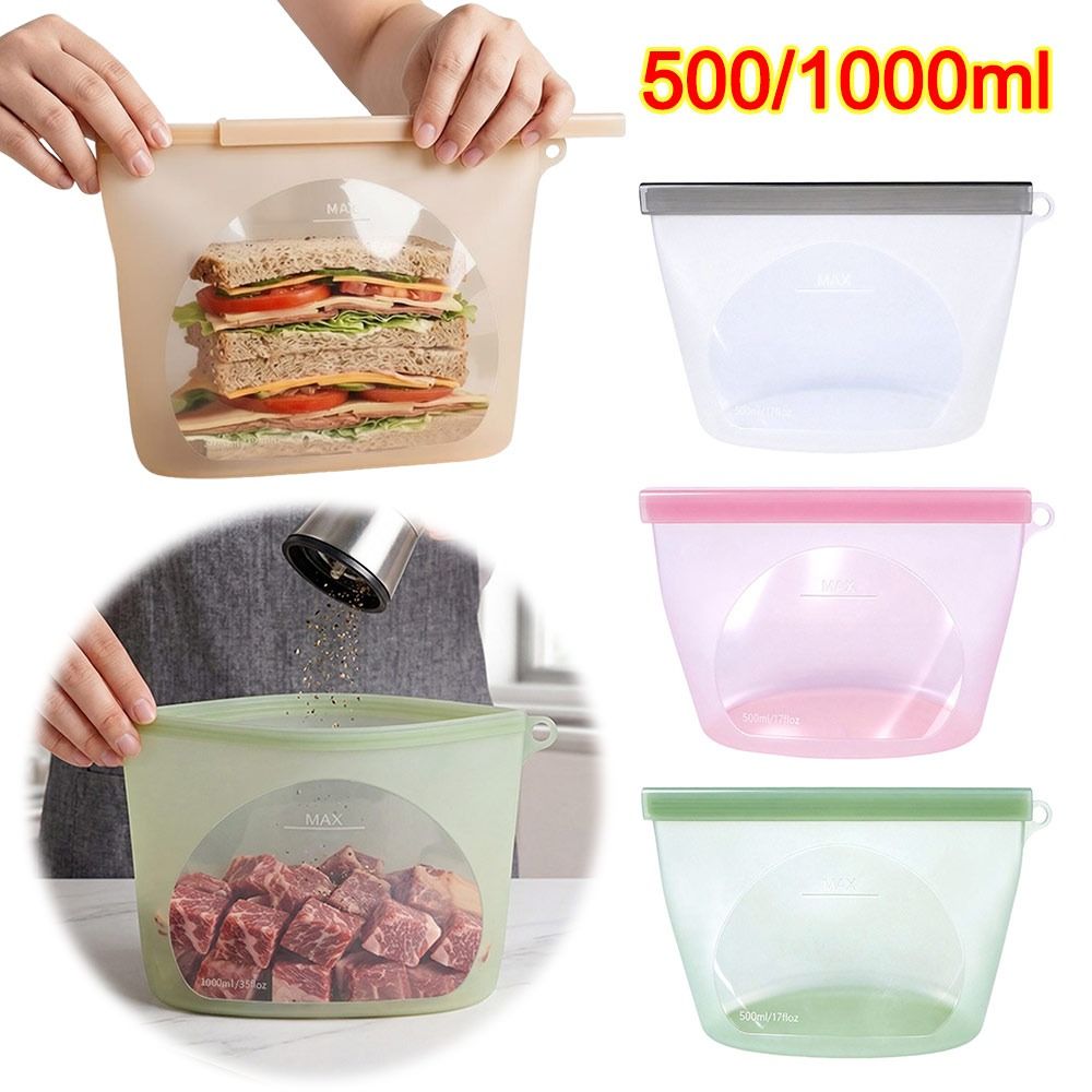 Food Storage Zip Bags - Siliconen voedselbewaarzak Vochtbestendige, vershoudende voedselverpakkingszak Herbruikbare