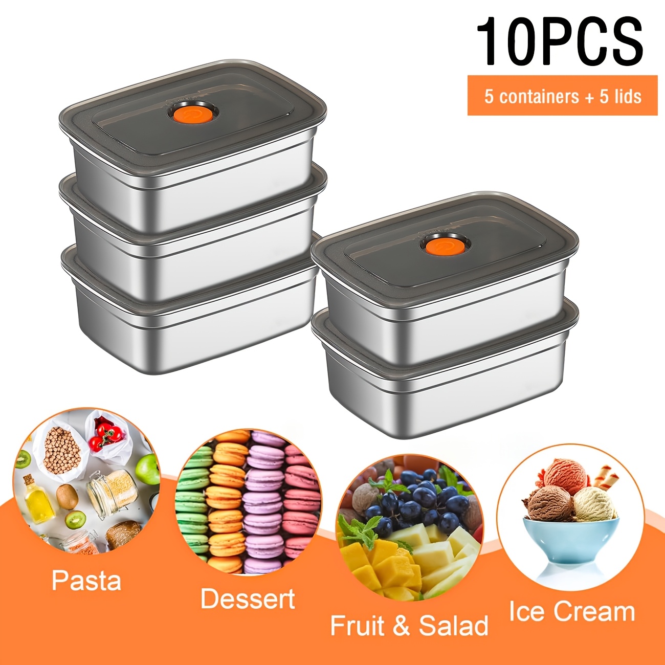 Food Storage Safe - 10-delige roestvrijstalen voedselbewaarcontainers met deksels, lekvrij