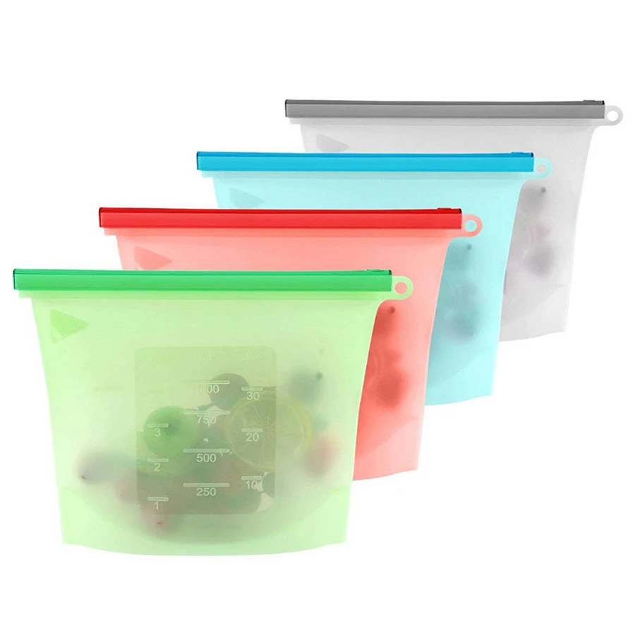 Food Storage Zip Bags - 1000ml herbruikbare siliconen voedselveilige opbergzak met