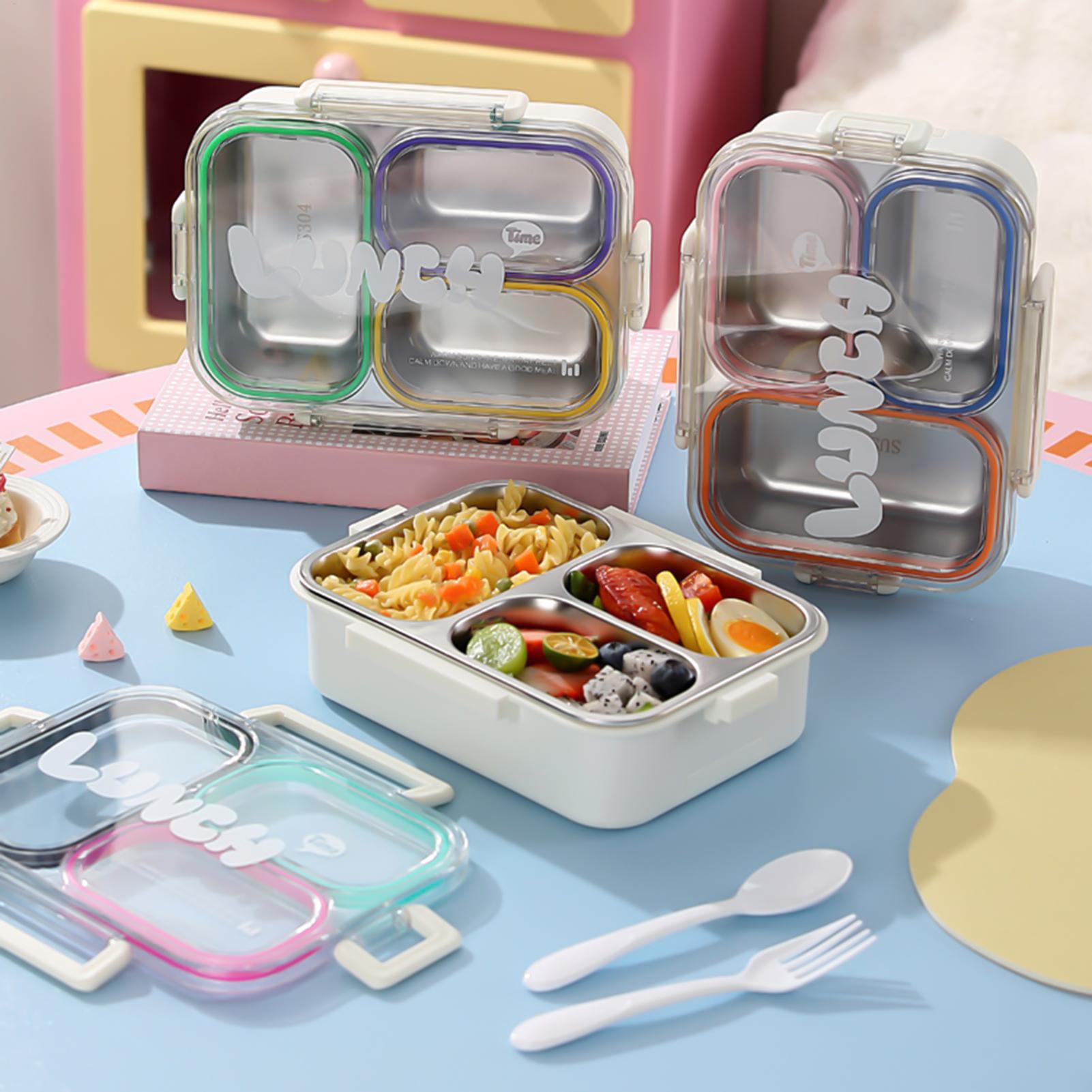 Food Storage With Compartments - Roestvrijstalen lunchbox met 3 compartimenten, voedselopslag,