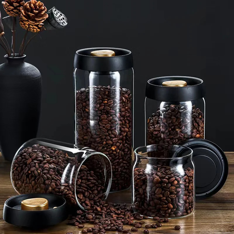 Food Storage Glass Set - Koffiebonen vacuümverzegelde pot, transparante glazen voedselopslagpot,