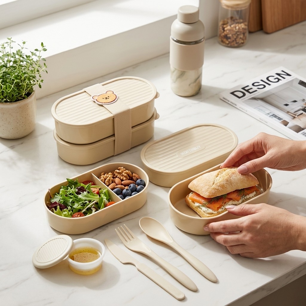 Food Storage Safe - Dubbellaagse ovale lunchbox met schattige riem,